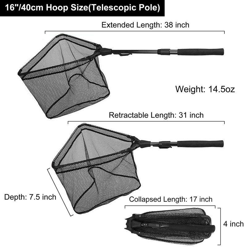 PLUSINNO Fishing Net Fish Floating Landing Net, Kayak Nets with Fixed Foldable Telescopic Pole Handle,Bass Trout Fishing Nets with Nylon Mesh for Pond Lake River,Fishing Gear Gifts for Men,Black 1.0M - Image 2
